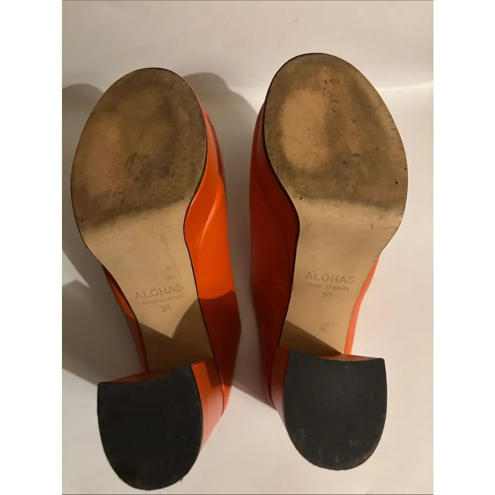 Alohas Clock Out Leather Pomelo Orange Mules Heeled Sandals Size 36/6